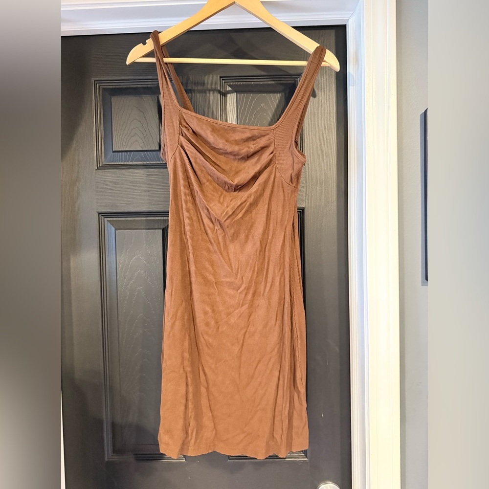 SHEIN Brown Cowl Neck Sleeveless Midi Dress